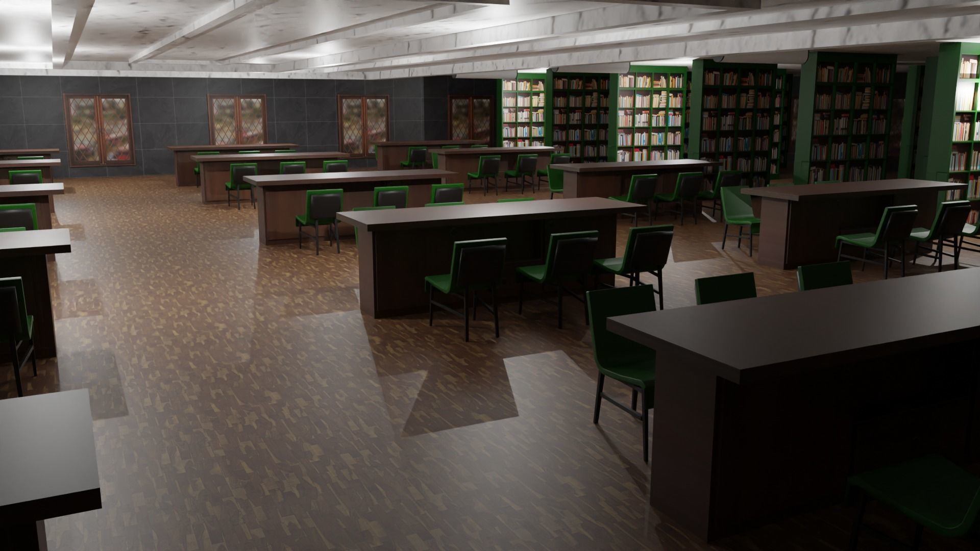 Library Interior  Low-poly 3D model_2