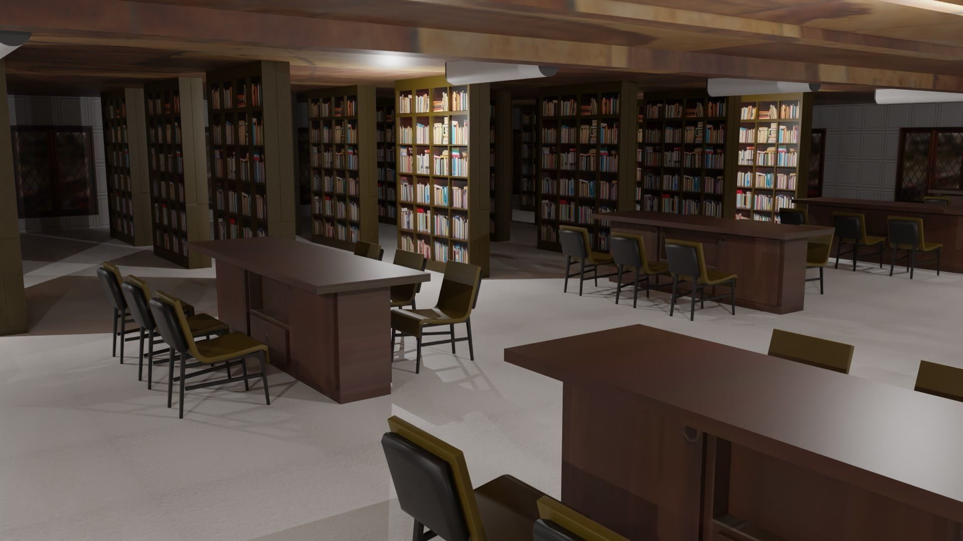 Library Interior  Low-poly 3D model_3