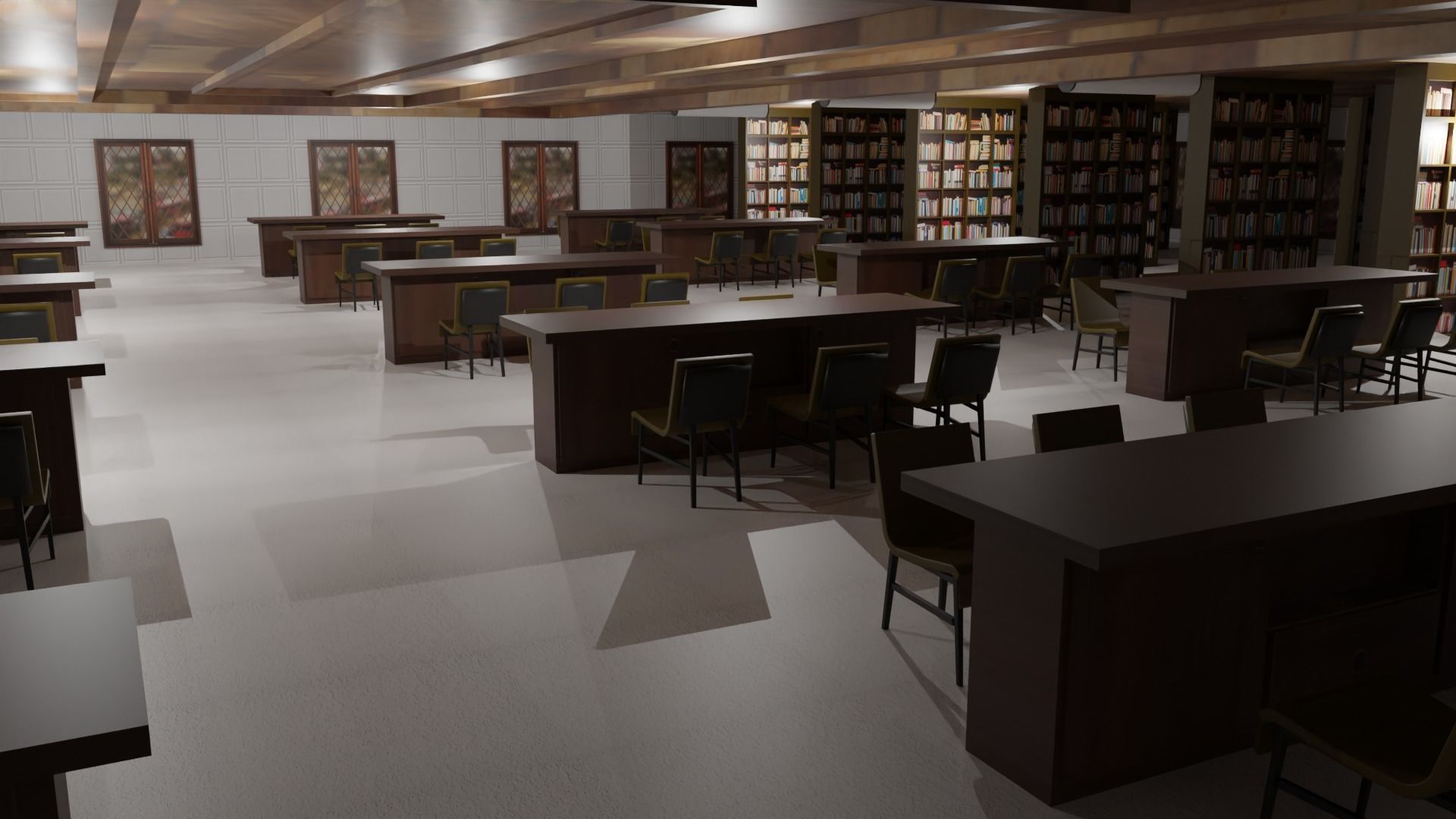 Library Interior  Low-poly 3D model_1