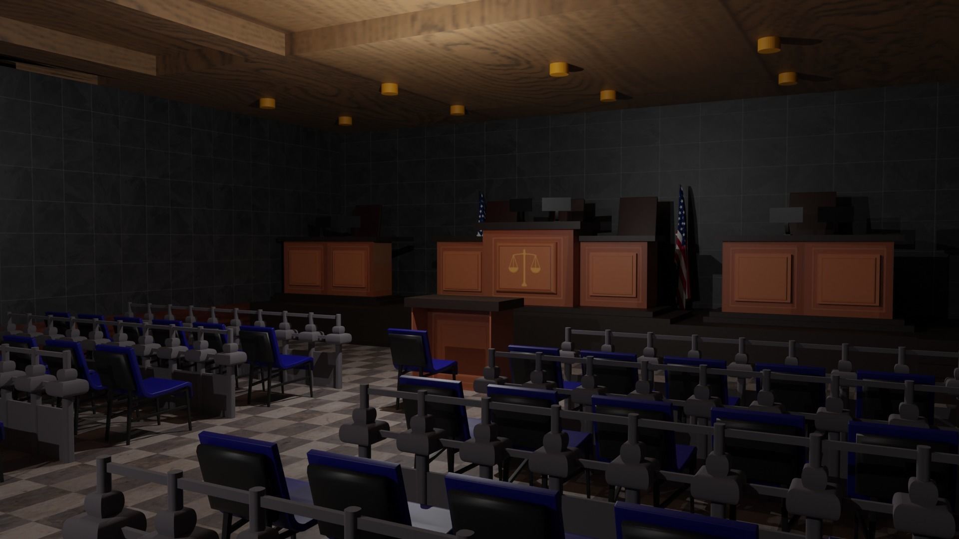 Court Room  Low-poly 3D model_2
