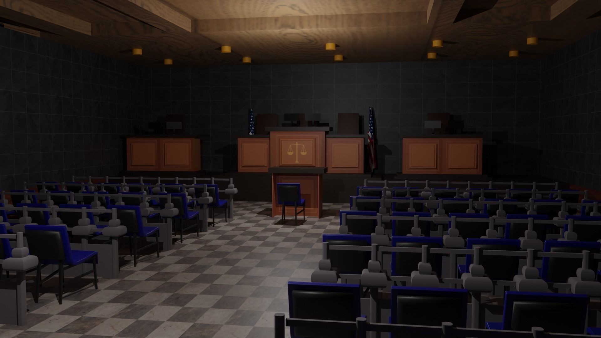 Court Room  Low-poly 3D model_5
