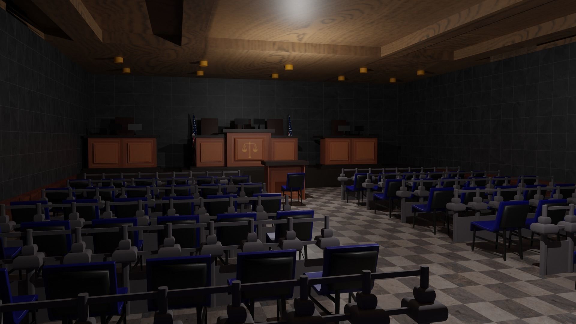 Court Room  Low-poly 3D model_4