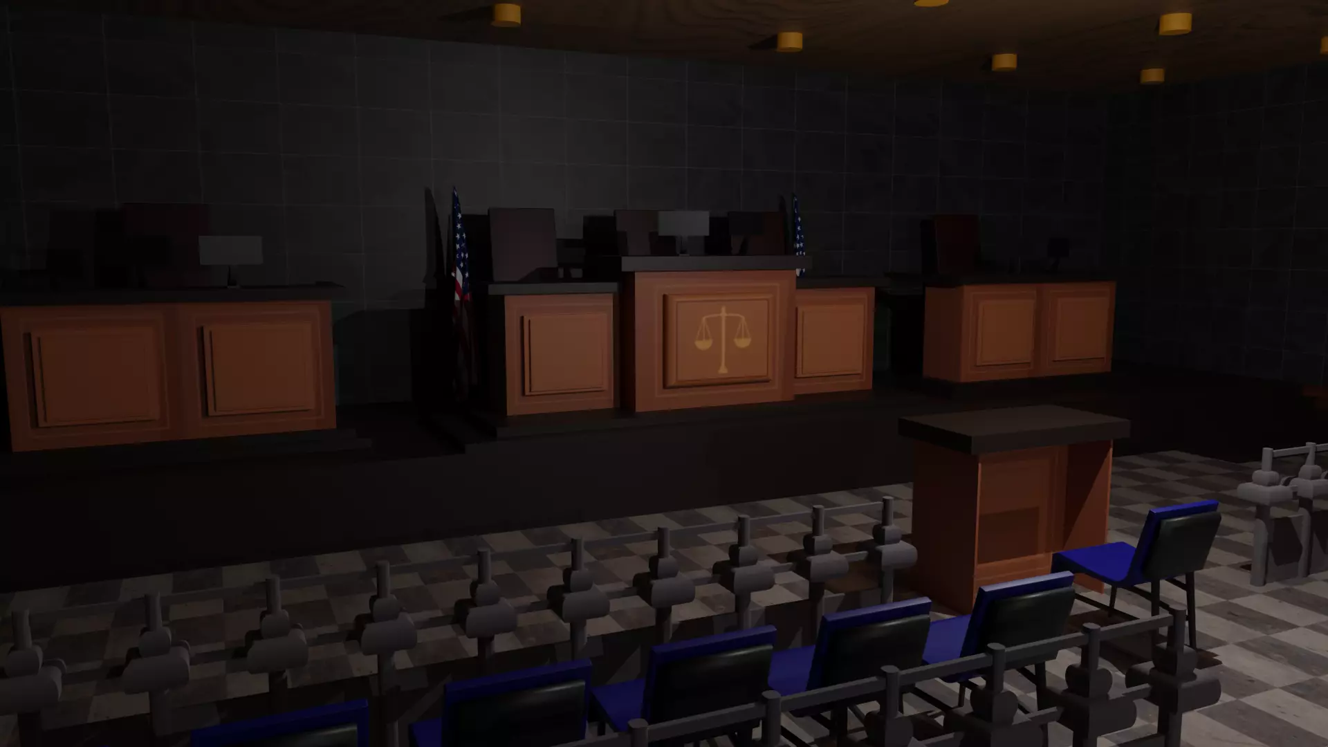 Court Room  Low-poly 3D model_0