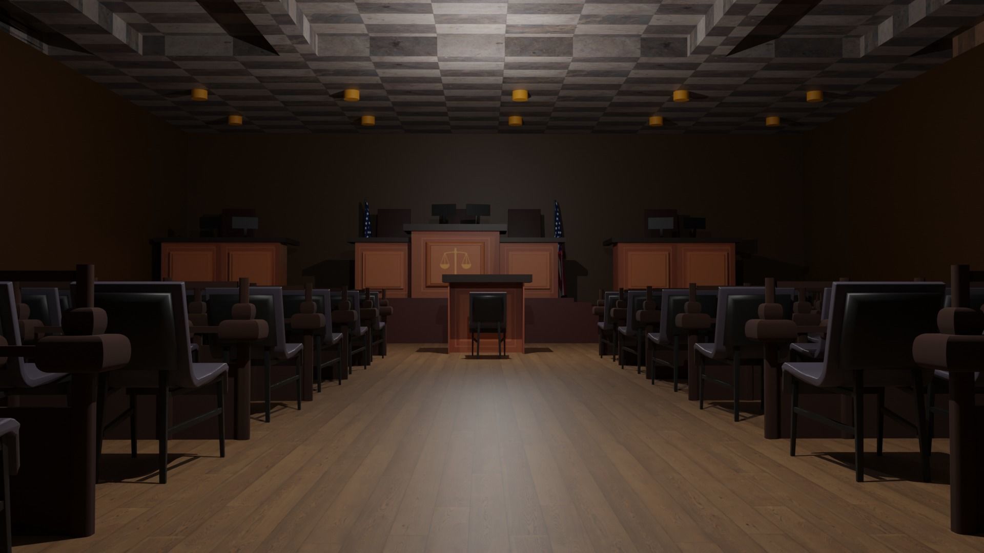 Court Room  Low-poly 3D model_4