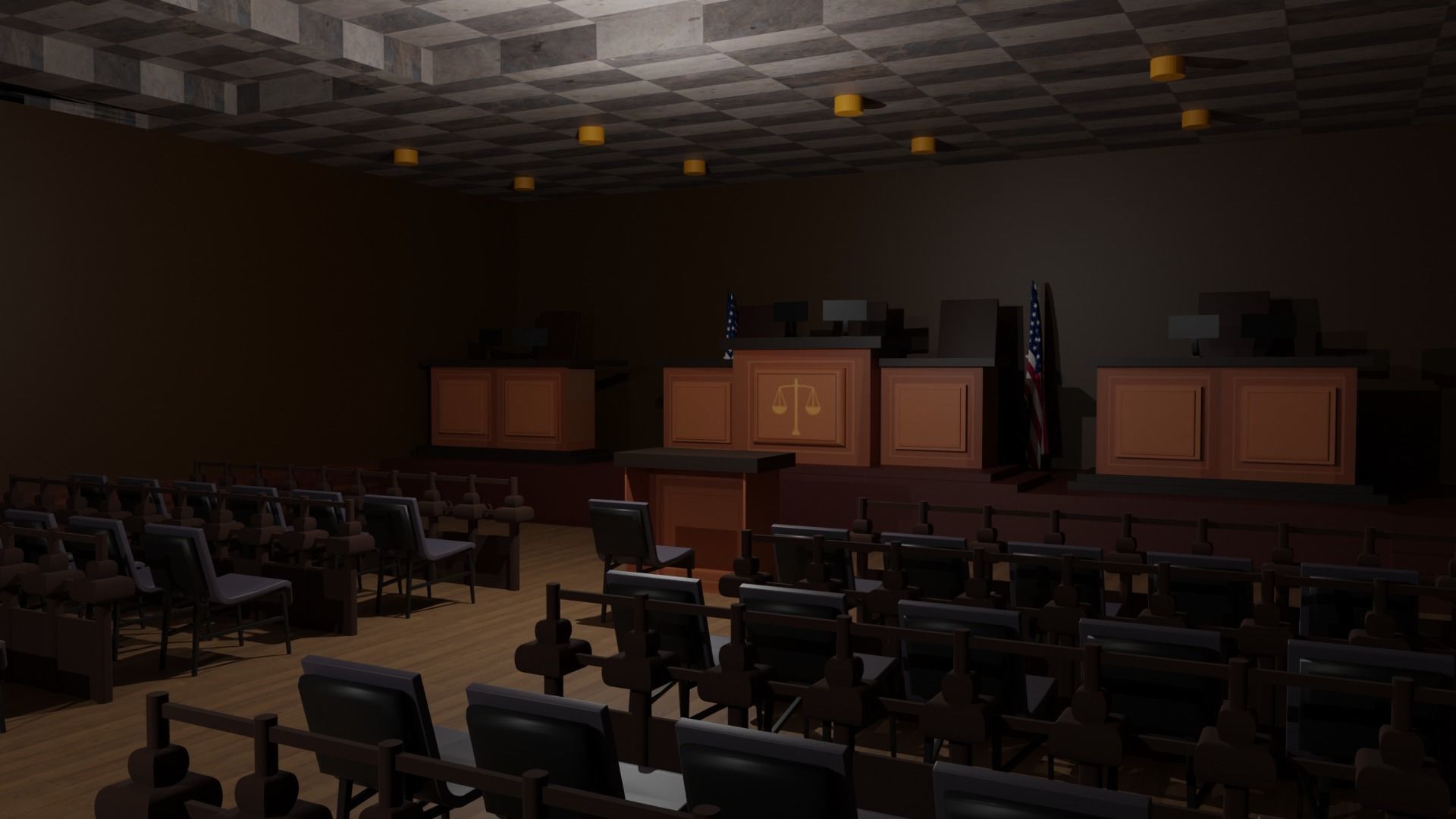 Court Room  Low-poly 3D model_3