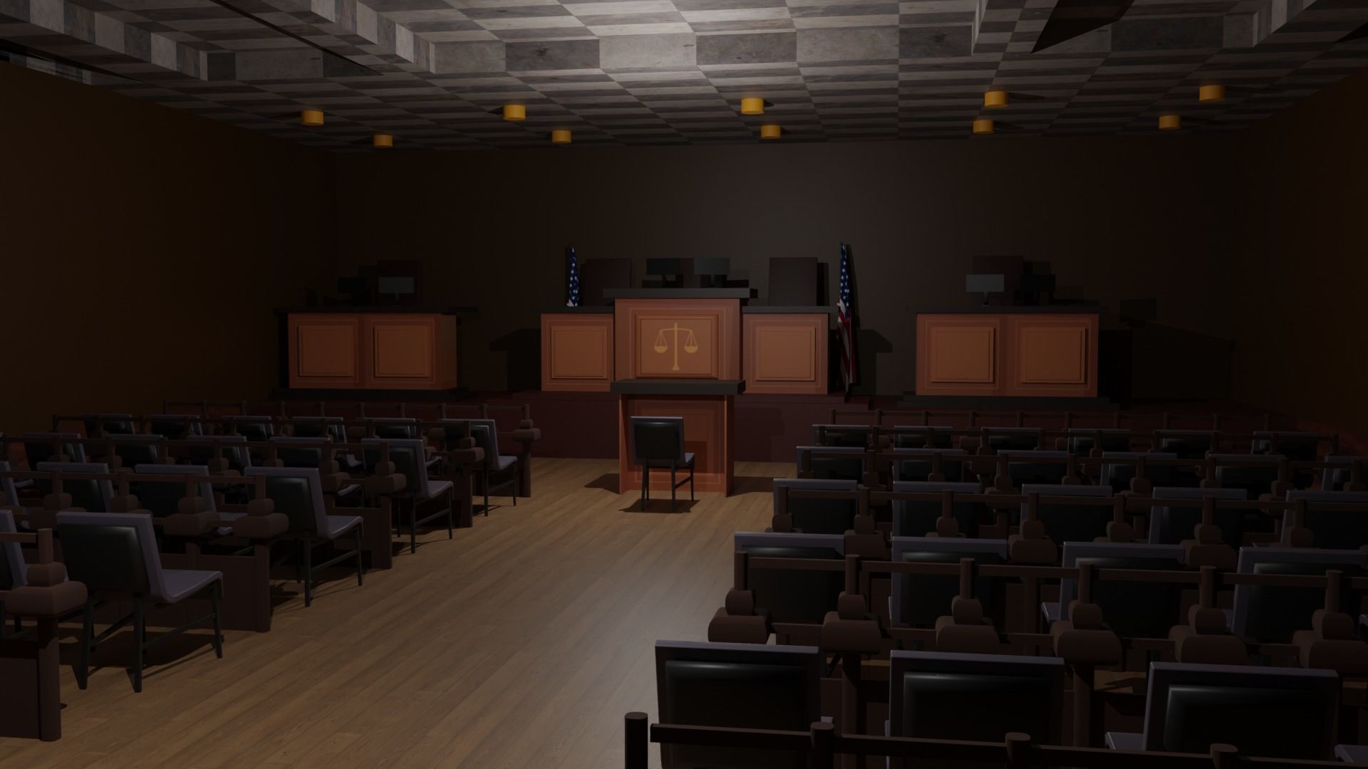 Court Room  Low-poly 3D model_5