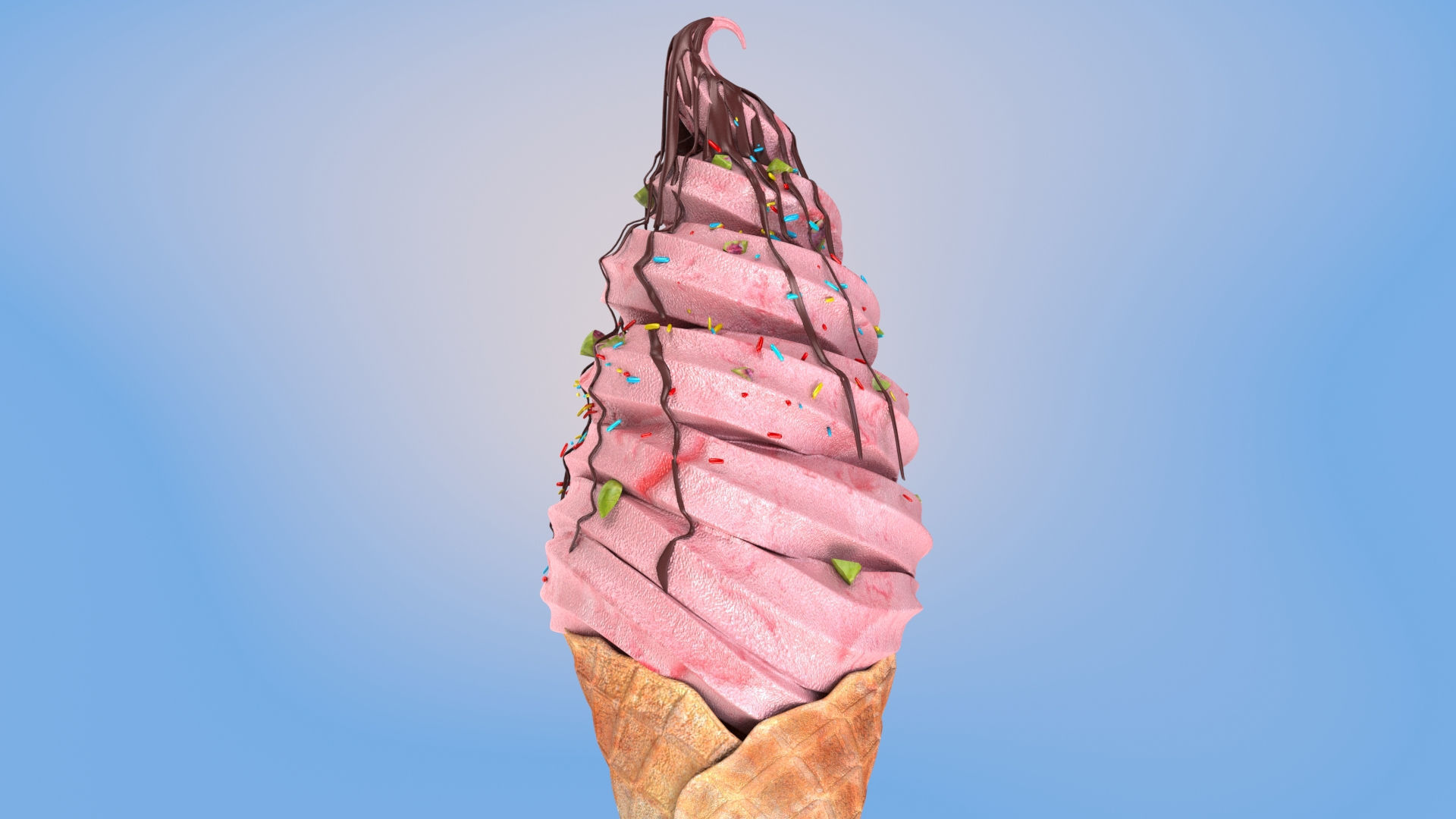 Strawberry flavor Ice Cream Cone  Low-poly 3D model_5