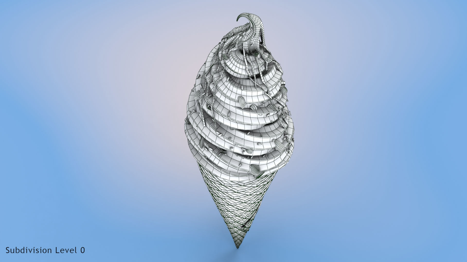 Strawberry flavor Ice Cream Cone  Low-poly 3D model_9