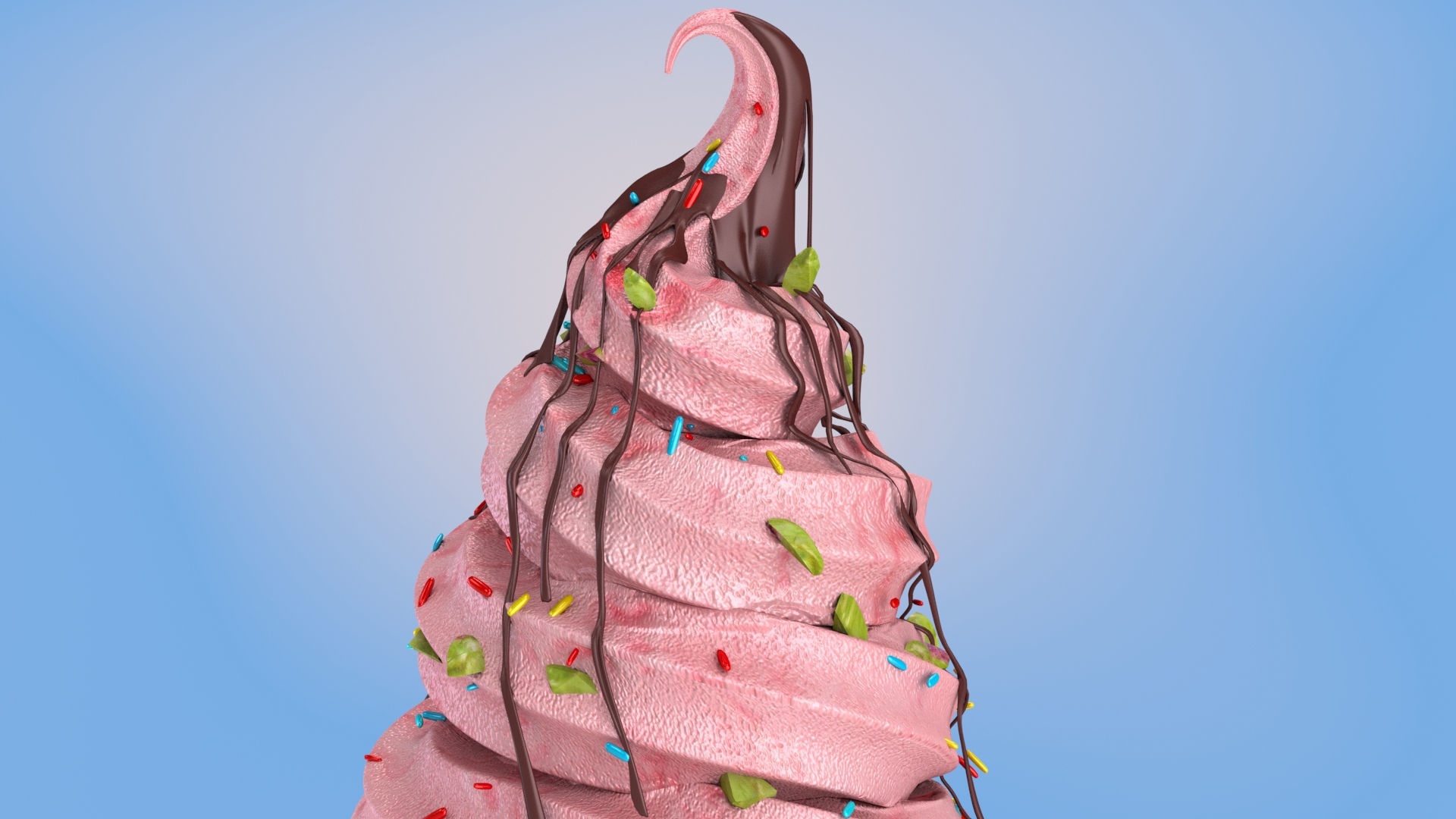 Strawberry flavor Ice Cream Cone  Low-poly 3D model_2