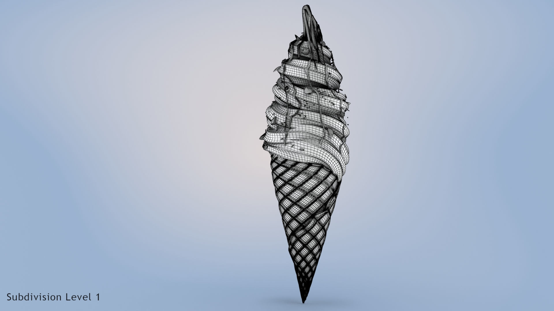 Strawberry flavor Ice Cream Cone  Low-poly 3D model_8