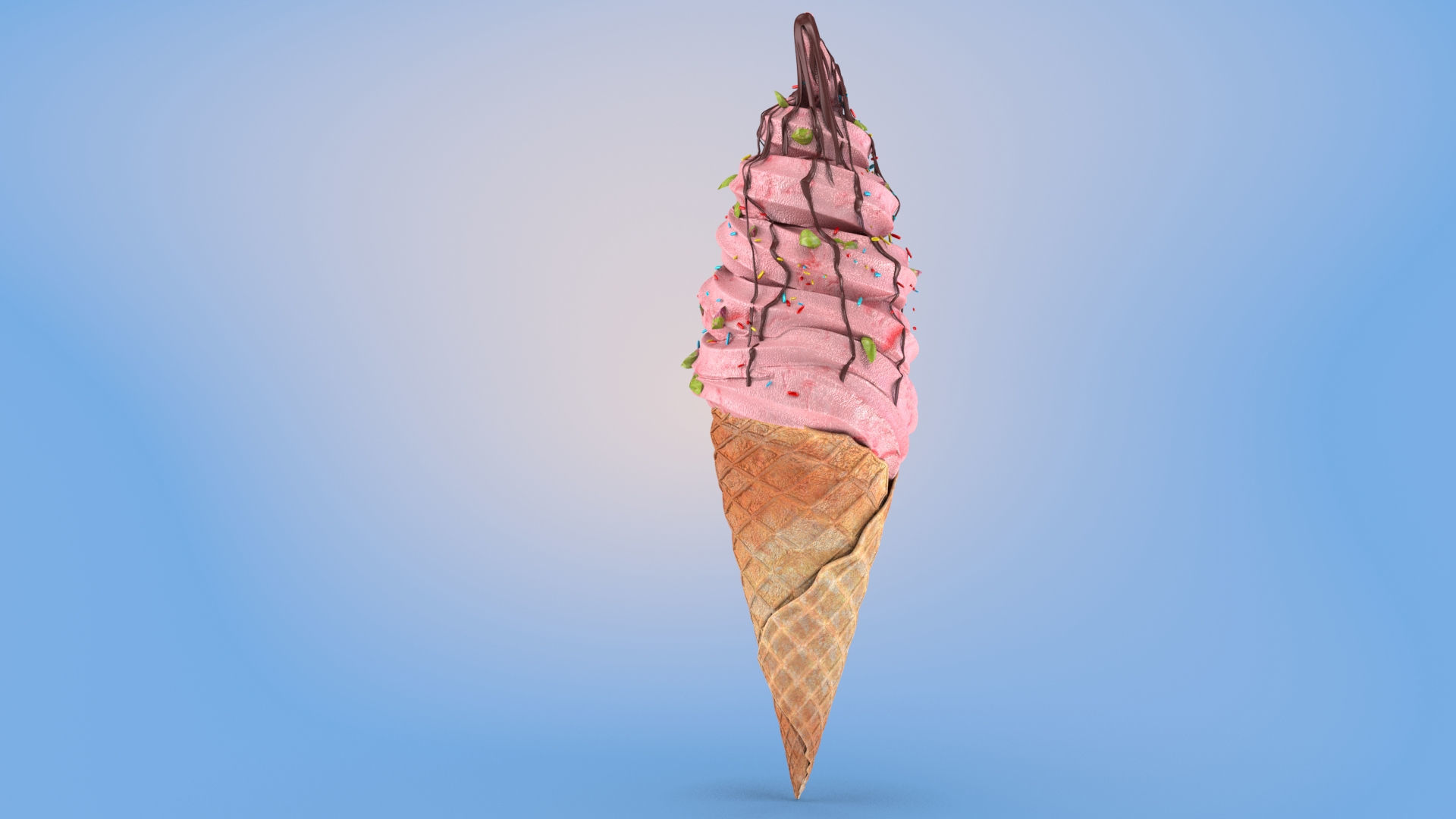 Strawberry flavor Ice Cream Cone  Low-poly 3D model_4