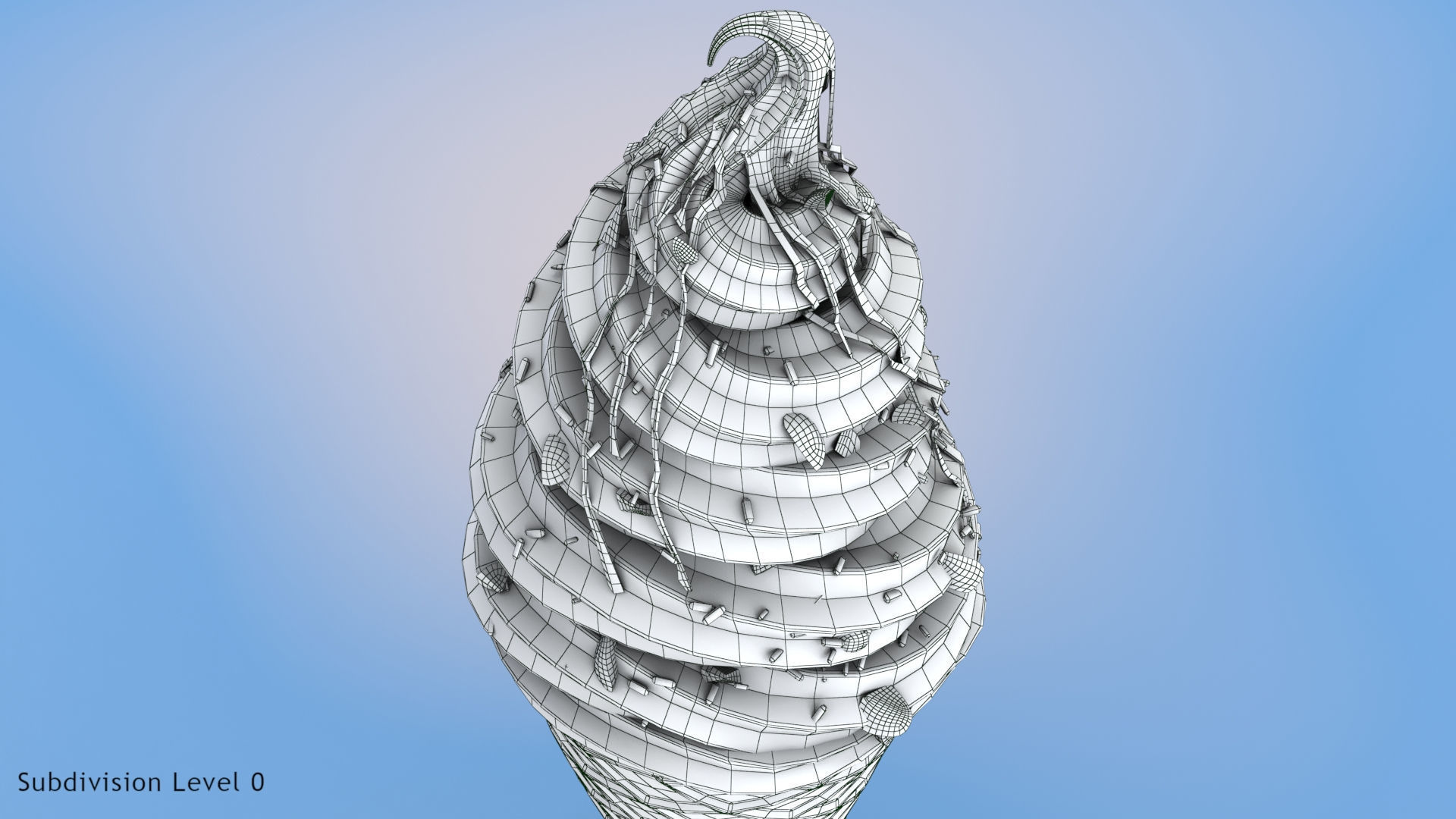 Strawberry flavor Ice Cream Cone  Low-poly 3D model_11