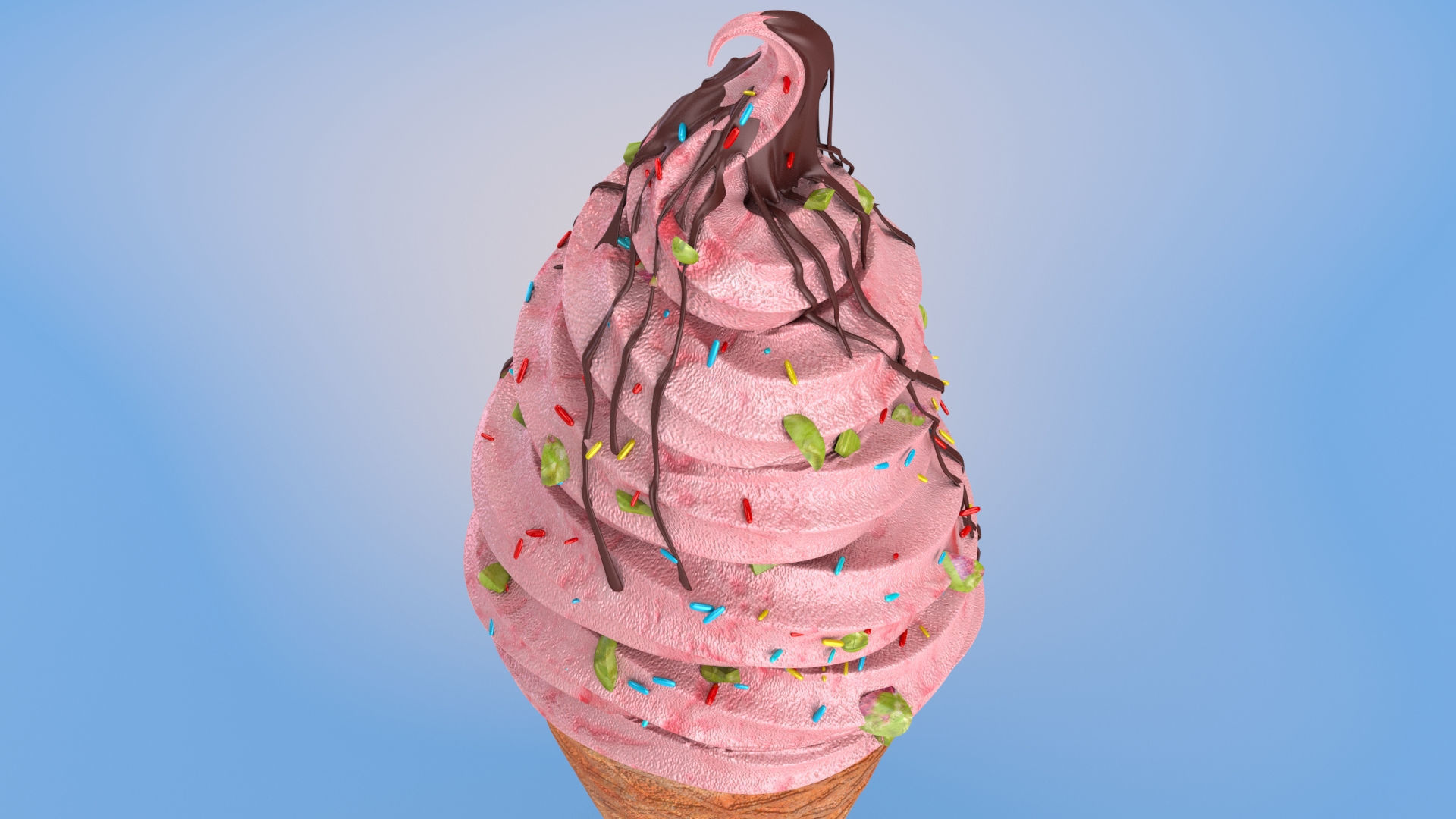 Strawberry flavor Ice Cream Cone  Low-poly 3D model_3