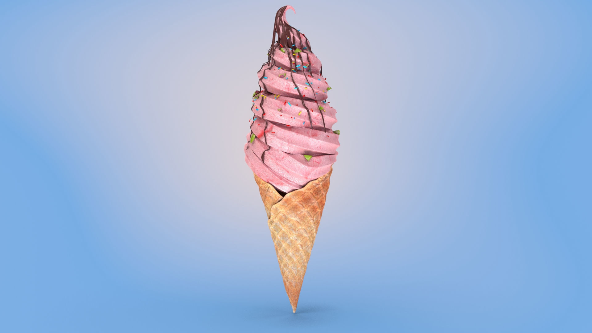 Strawberry flavor Ice Cream Cone  Low-poly 3D model_1