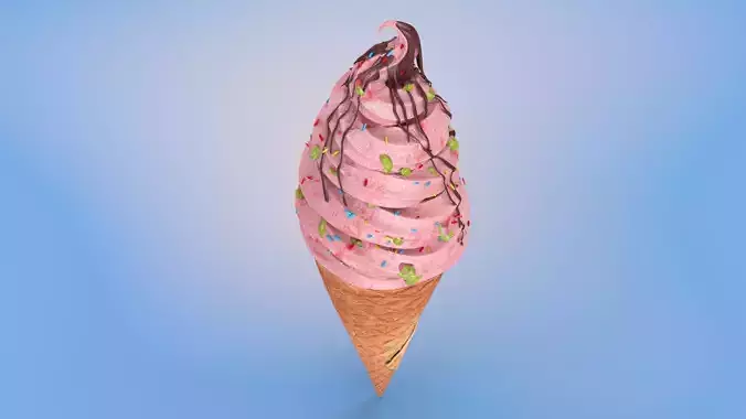 Strawberry flavor Ice Cream Cone  Low-poly 3D model Strawberry flavor Ice Cream Cone  Low-poly 3D model