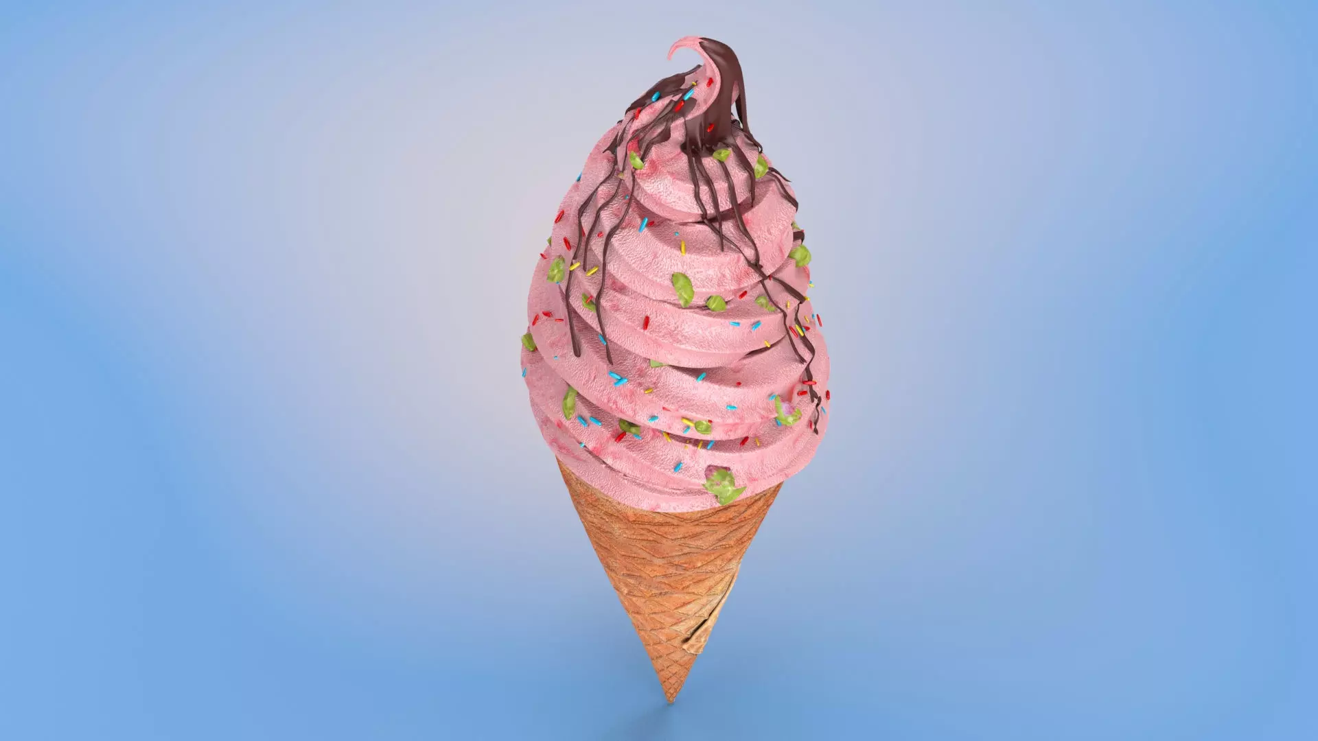 Strawberry flavor Ice Cream Cone  Low-poly 3D model_0
