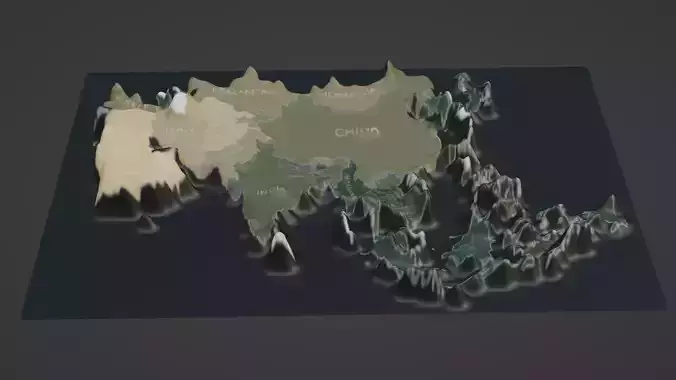 Asia Map Topography  Low-poly 3D model