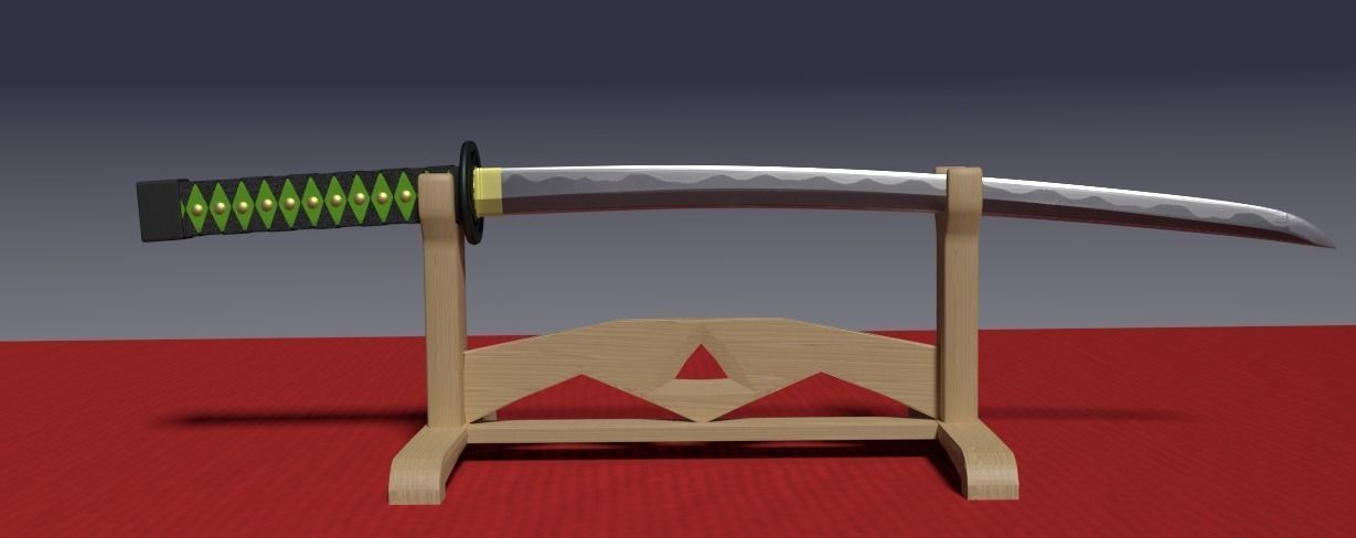 Green Katana Free low-poly 3D model_0