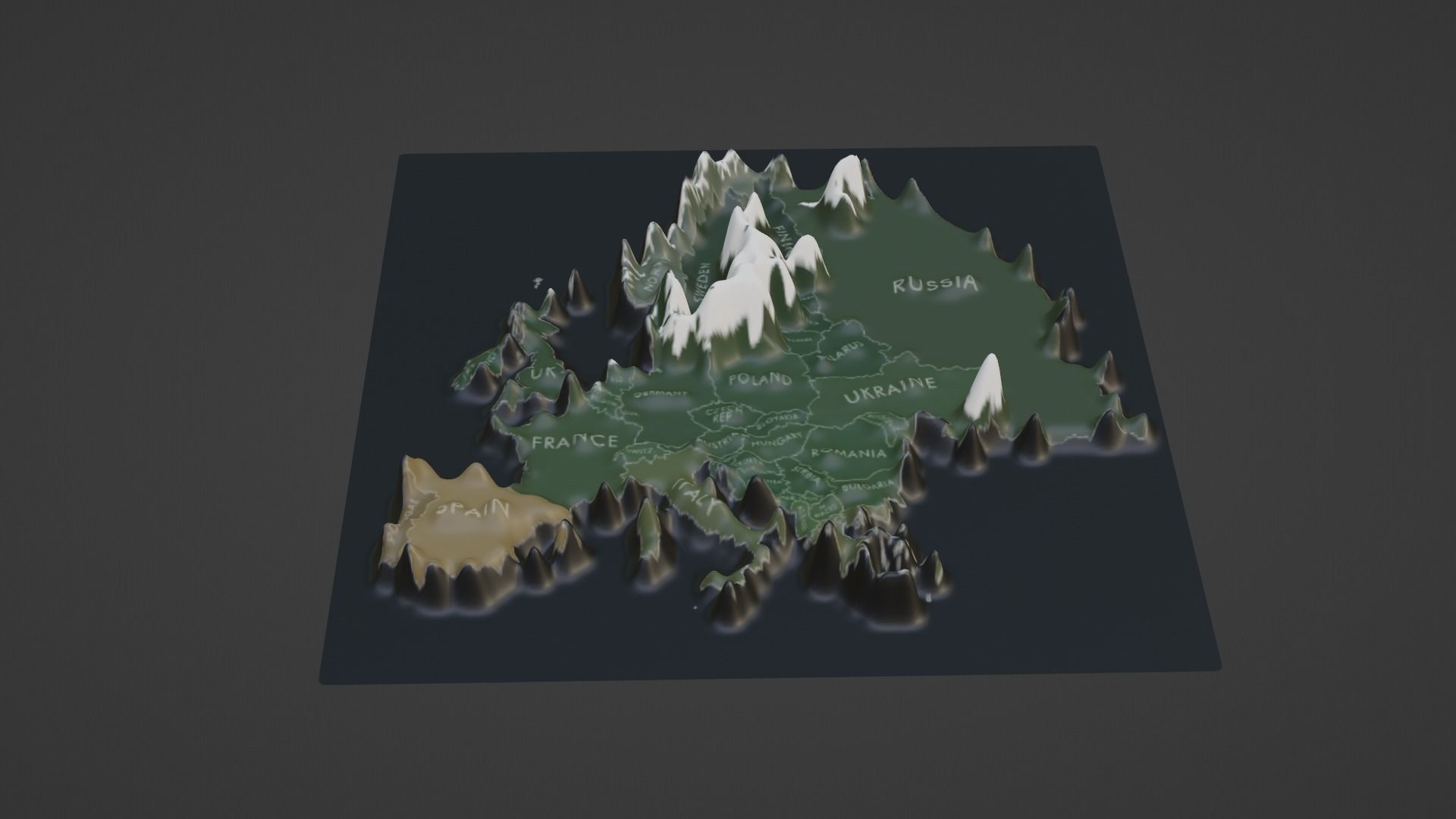 Europe Map Topography  Low-poly 3D model_1
