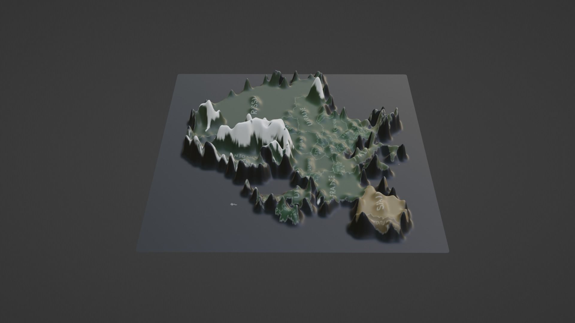 Europe Map Topography  Low-poly 3D model_4