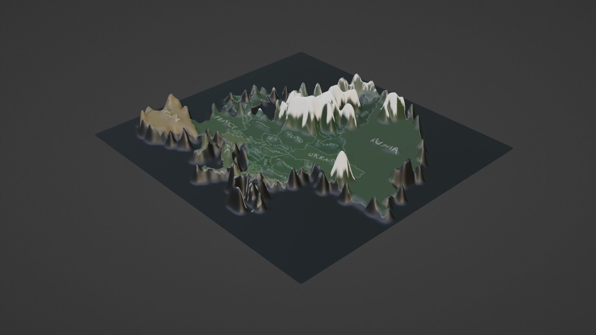 Europe Map Topography  Low-poly 3D model_2