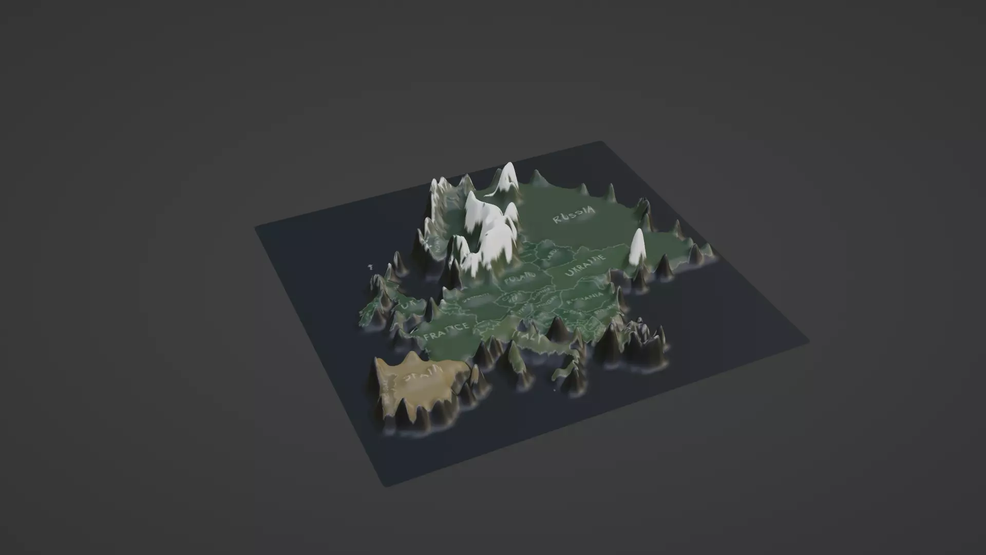 Europe Map Topography  Low-poly 3D model_0