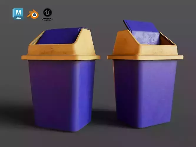 Plastic Trash Can Low-poly 3D model