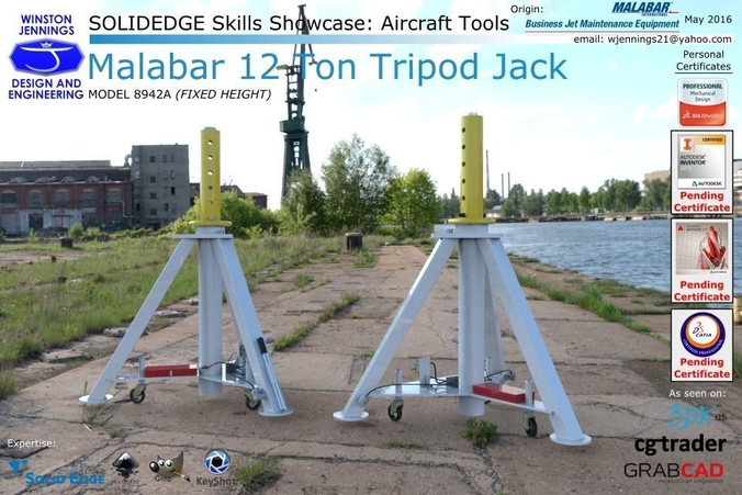 Solidedge Skills Showcase Malabar 12 Ton Tripod Jack  Free 3D model
