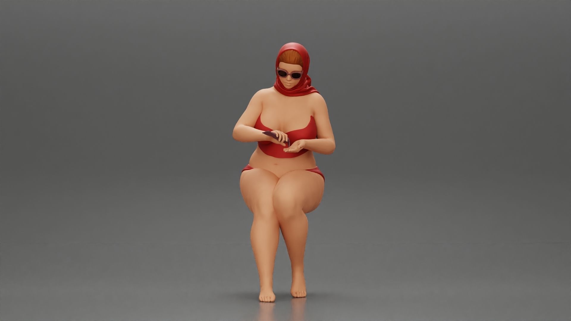 girl in bikini sunglasses summer scarf putting sunscreen 3D print model_1