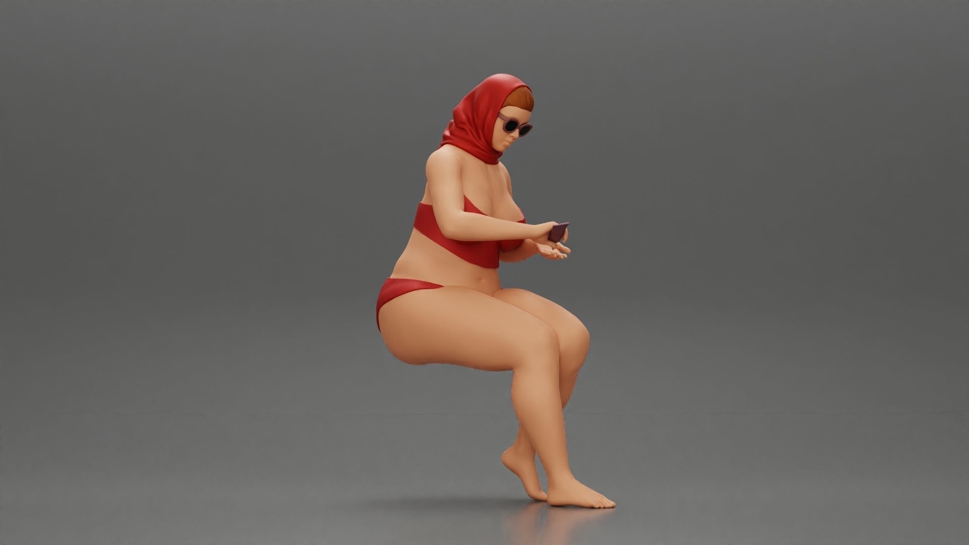 girl in bikini sunglasses summer scarf putting sunscreen 3D print model_2