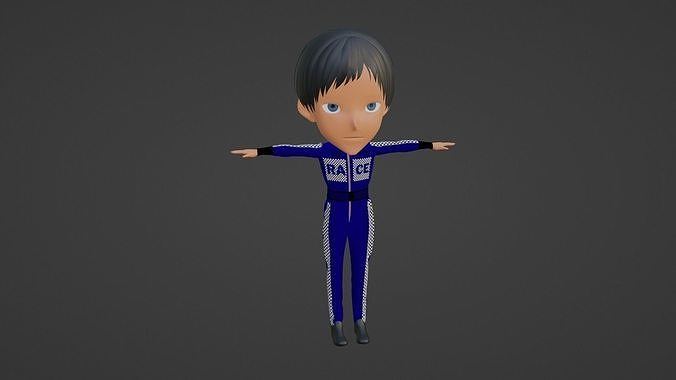 Racing Driver Cartoon Character Low-poly 3D model
