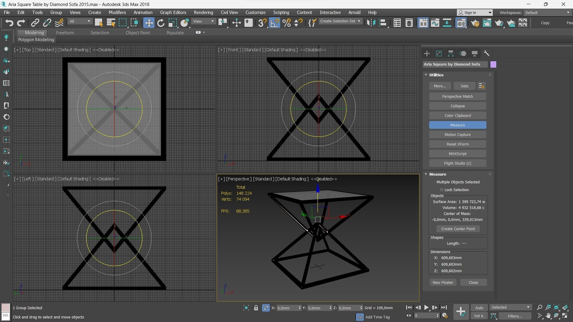 Aria Square Table by Diamond Sofa 3D model_5