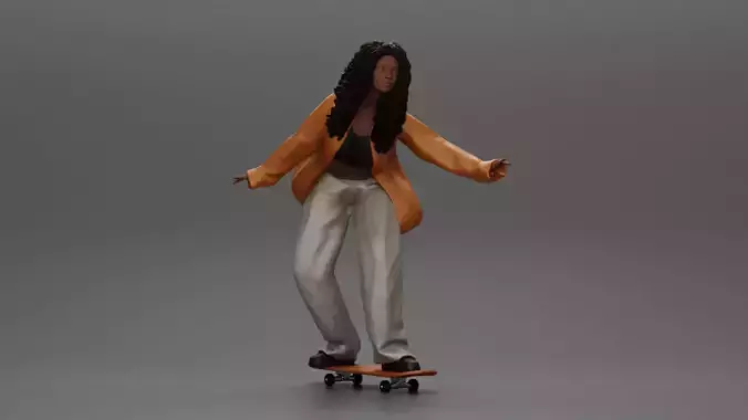 Black girl With Curly Hair riding Skateboard