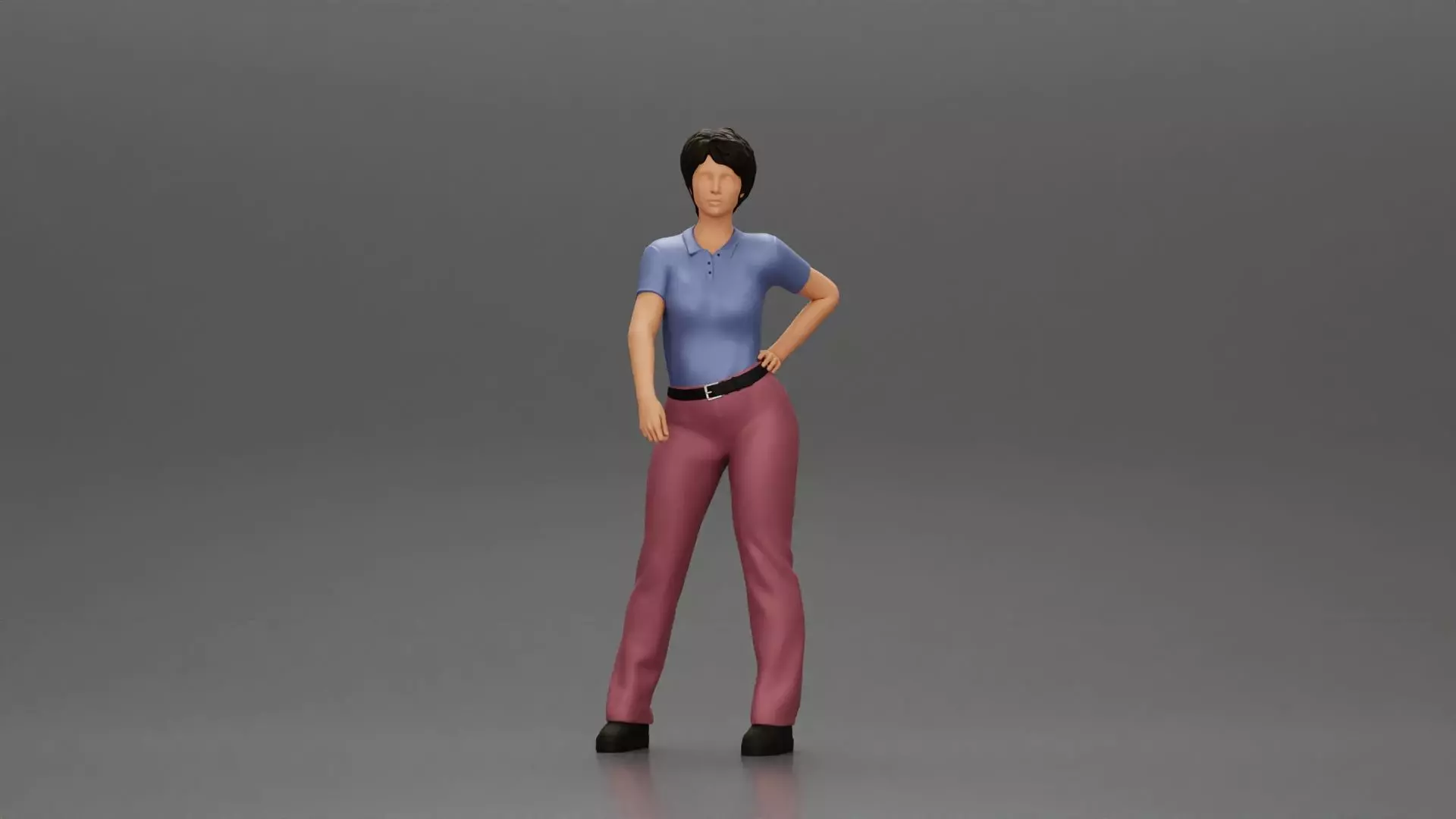 Girlin polo shirt and pants with short hair 3D print model