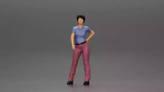 Girlin polo shirt and pants with short hair