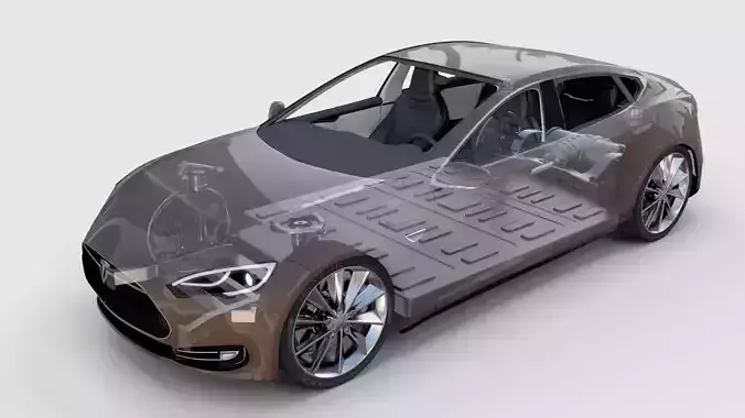 Tesla Model S with chassis interior rev 3D model