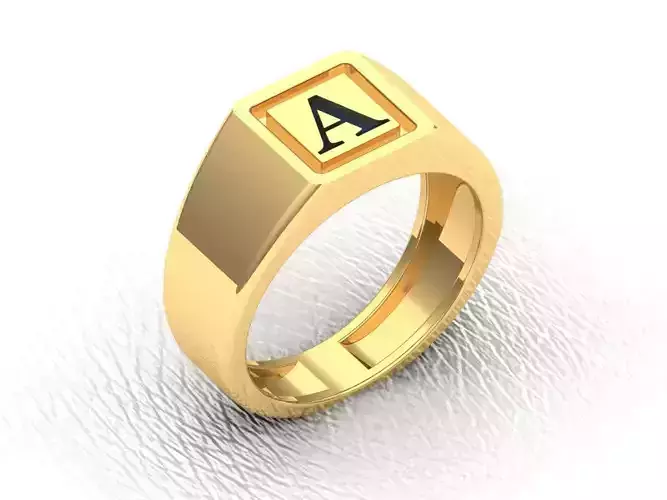 A Letter Meena Gold Mens Signet Ring 3D print model