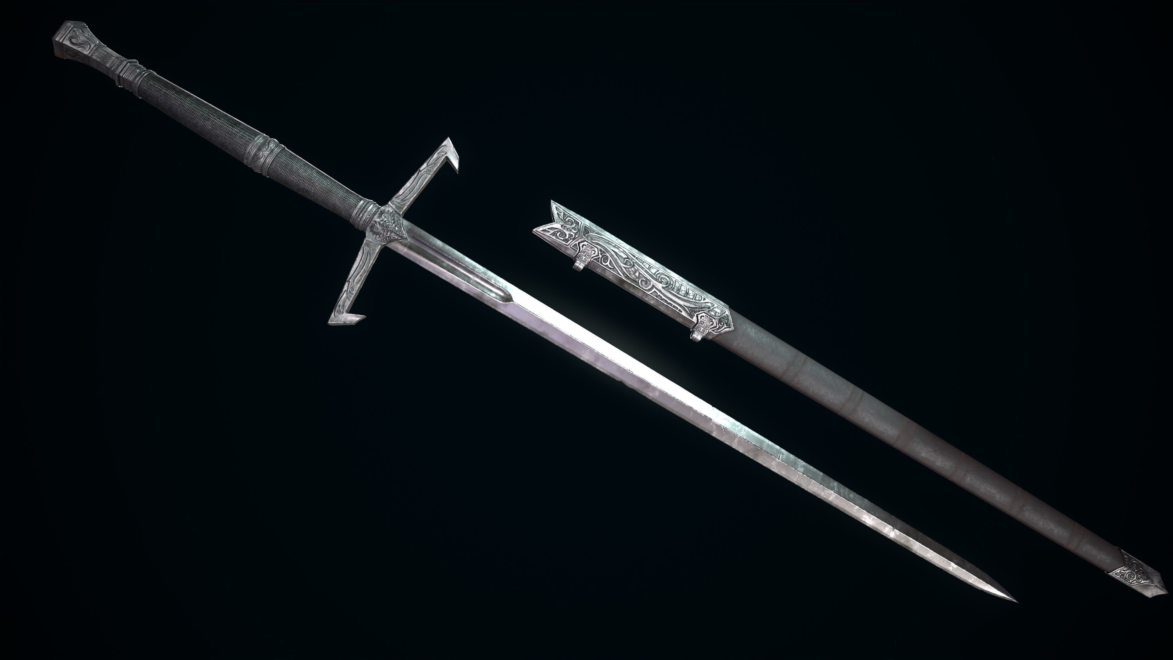 Medieval Sword Melee Weapon Low-poly 3D model_2