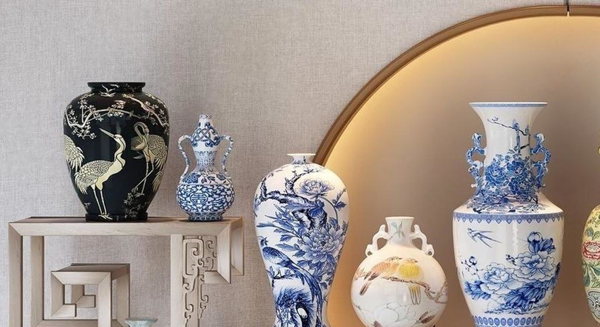 Chinese and white blue porcelain 3D model_3