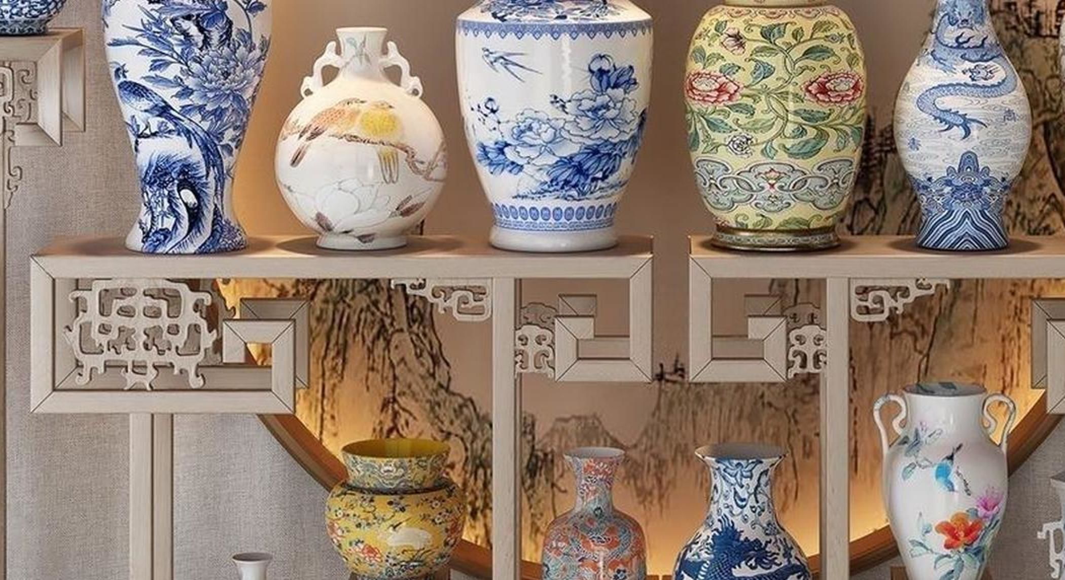 Chinese and white blue porcelain 3D model_1