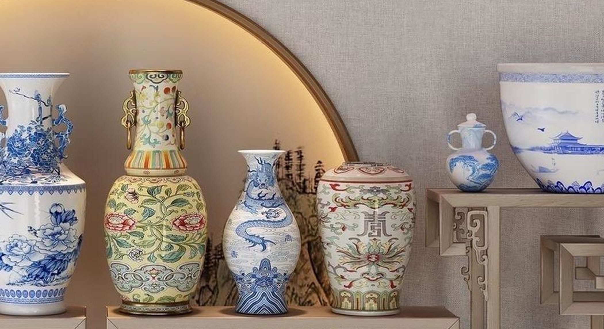 Chinese and white blue porcelain 3D model_2