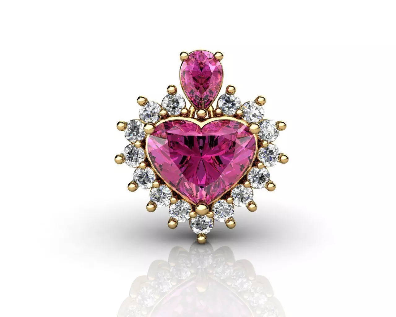 Pink Sapphire and Diamond Heart Pendant 3D print model