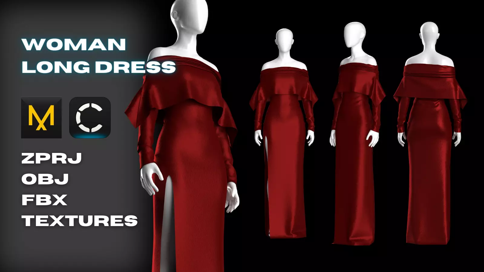 Woman Long Dress Modeling in Clo3D - Marvelous Designer 3D model