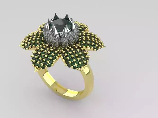 anillo flor de esmeraldas