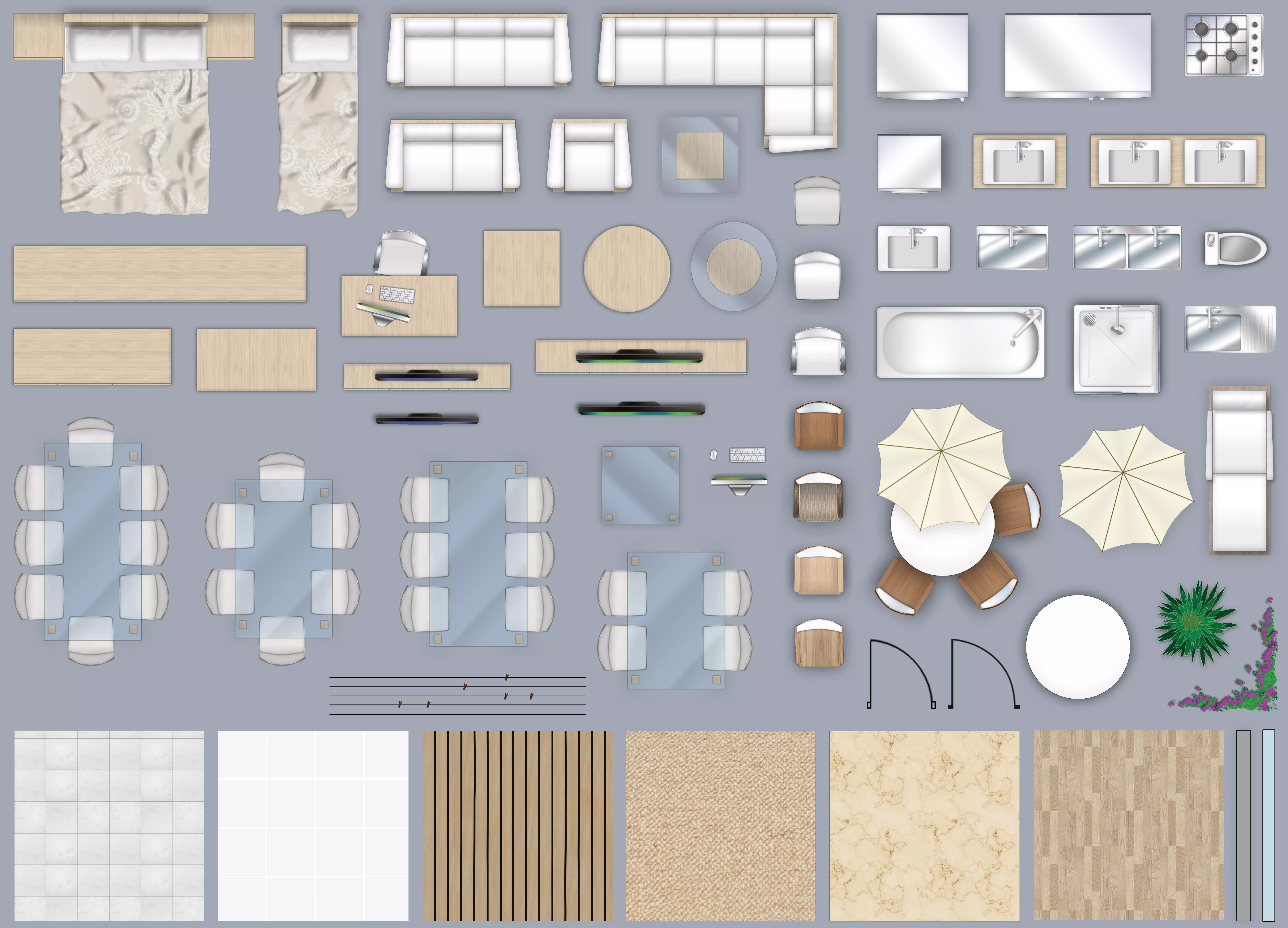 2d furniture floorplan top down view style 4 PSD 3D model_0