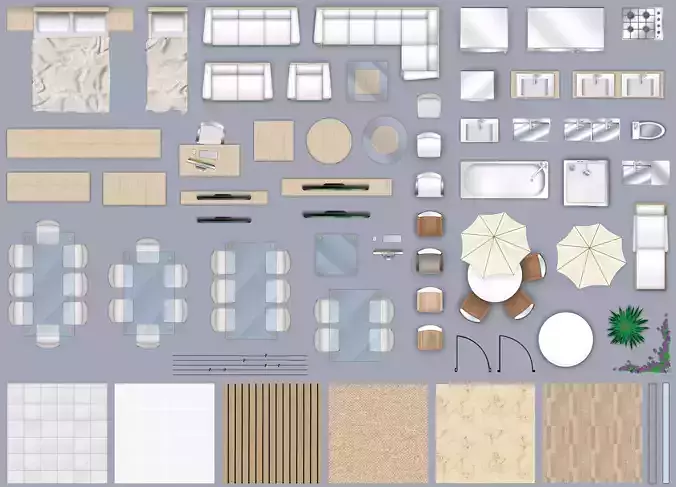 2d furniture floorplan top down view style 4 PSD 3D model