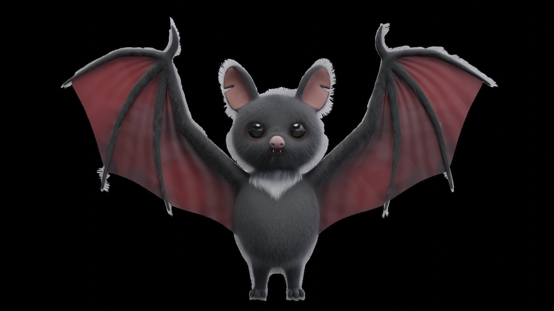 Cartoon Bat 3D Model low poly with fur 3D model_6