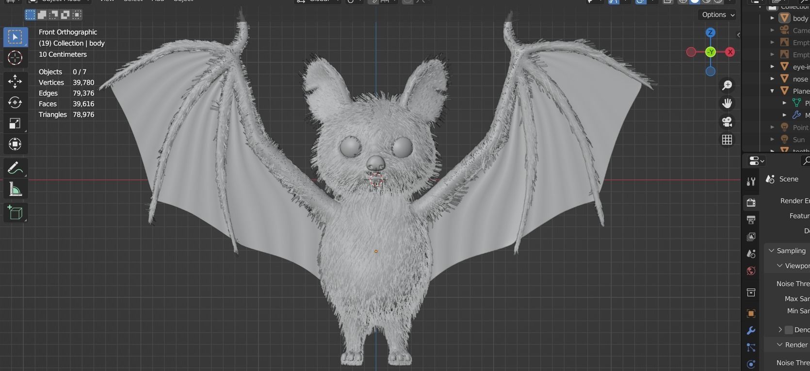 Cartoon Bat 3D Model low poly with fur 3D model_5