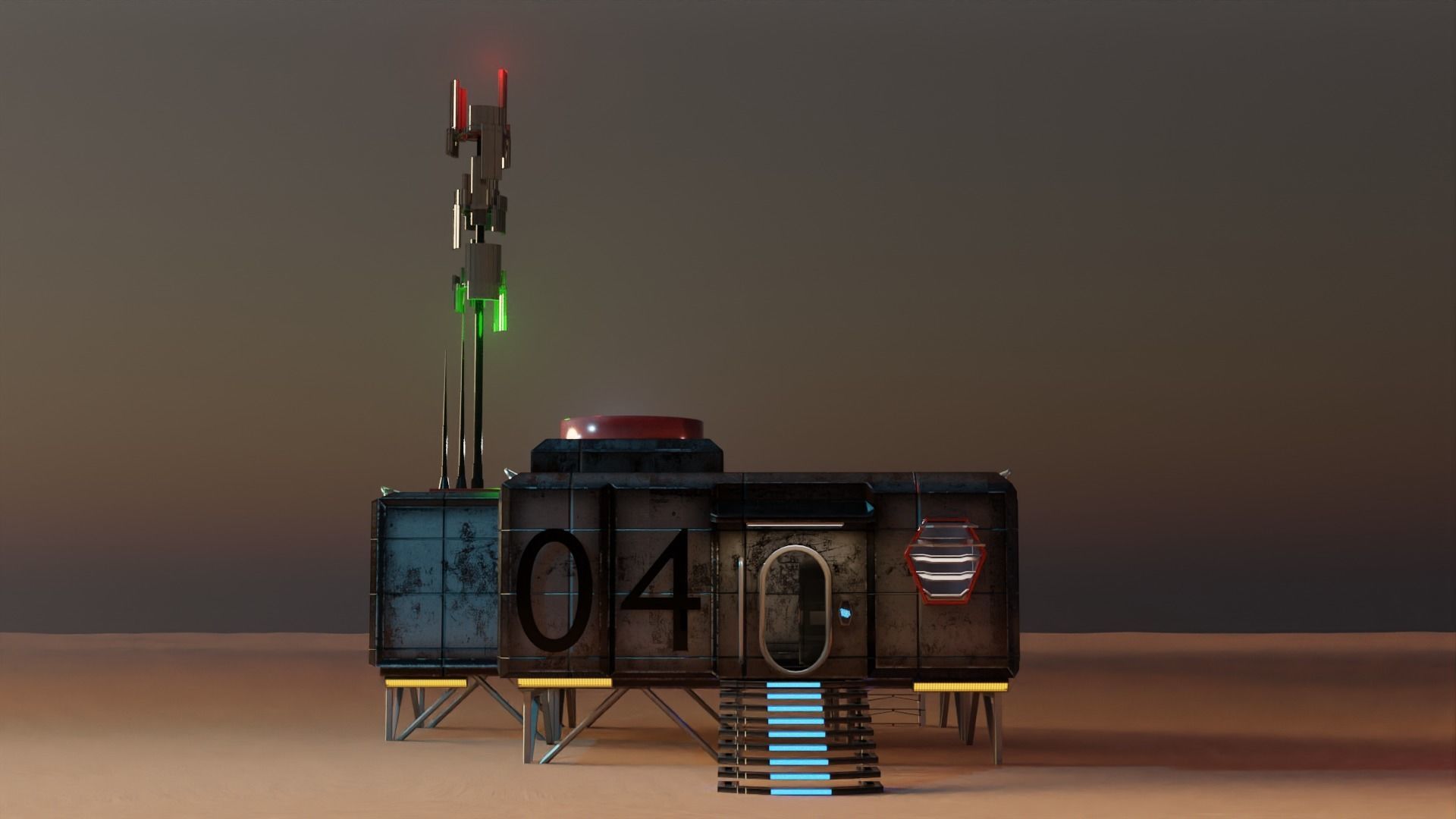 Sci-fi space unit 04 landbase Low-poly 3D model_5