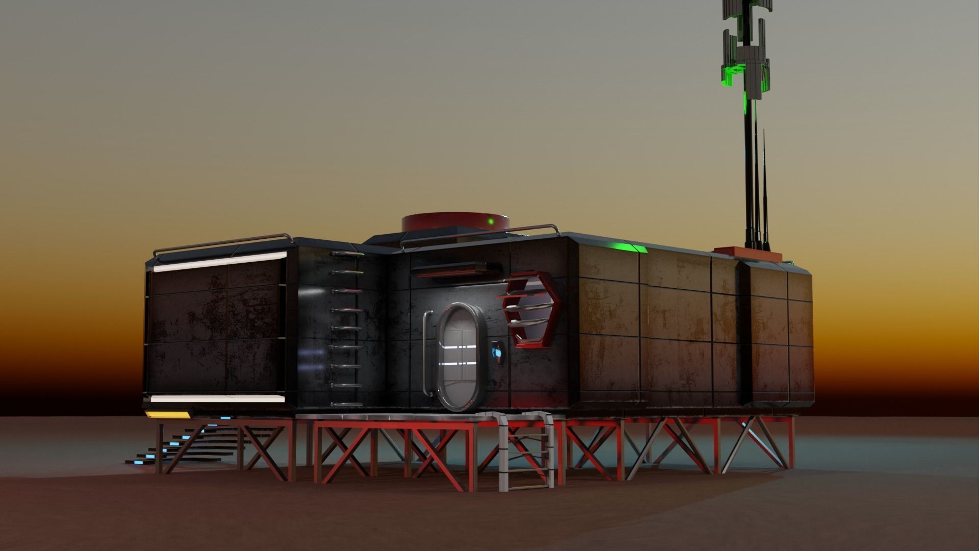 Sci-fi space unit 04 landbase Low-poly 3D model_10